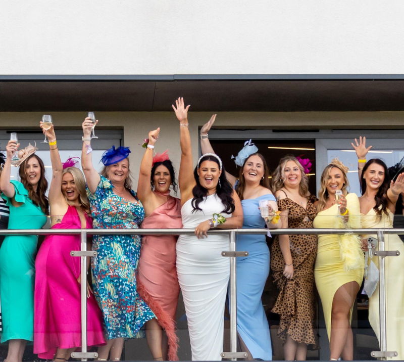 A large hen party enjoying a hospitality box at Bath Racecourse