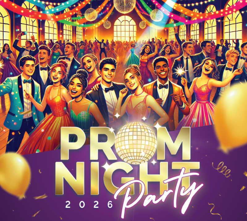 prom party nights 2026, people dancing, disco balls