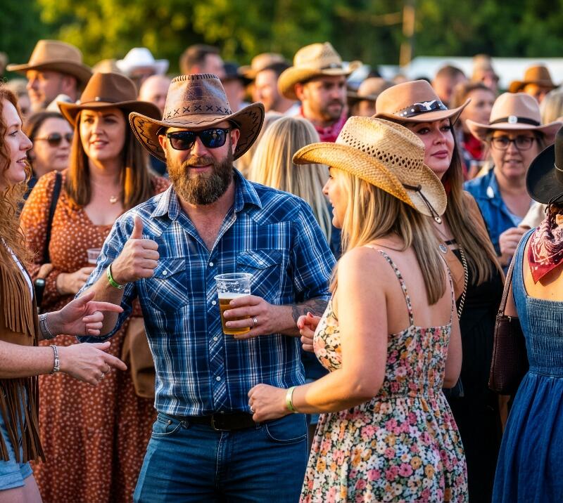 Man in a cowboy hat smiling and having fun.