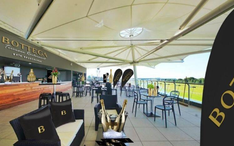 The covered rooftop Bottega bar and restaurant at Bath Racecourse