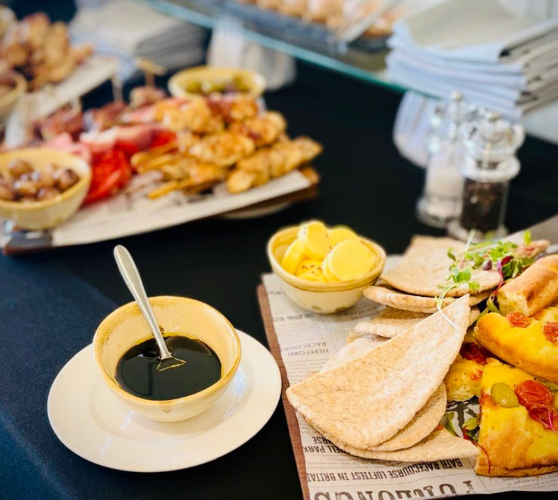 Delicious food laid out in a hospitality box at the races.
