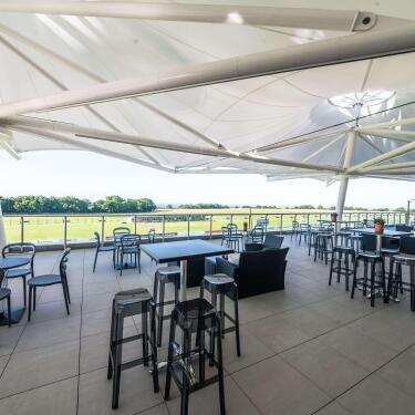 The rooftop garden of the Royal Crescent Restaurant, a hospitality option for Bath Racecourse's 90s night.