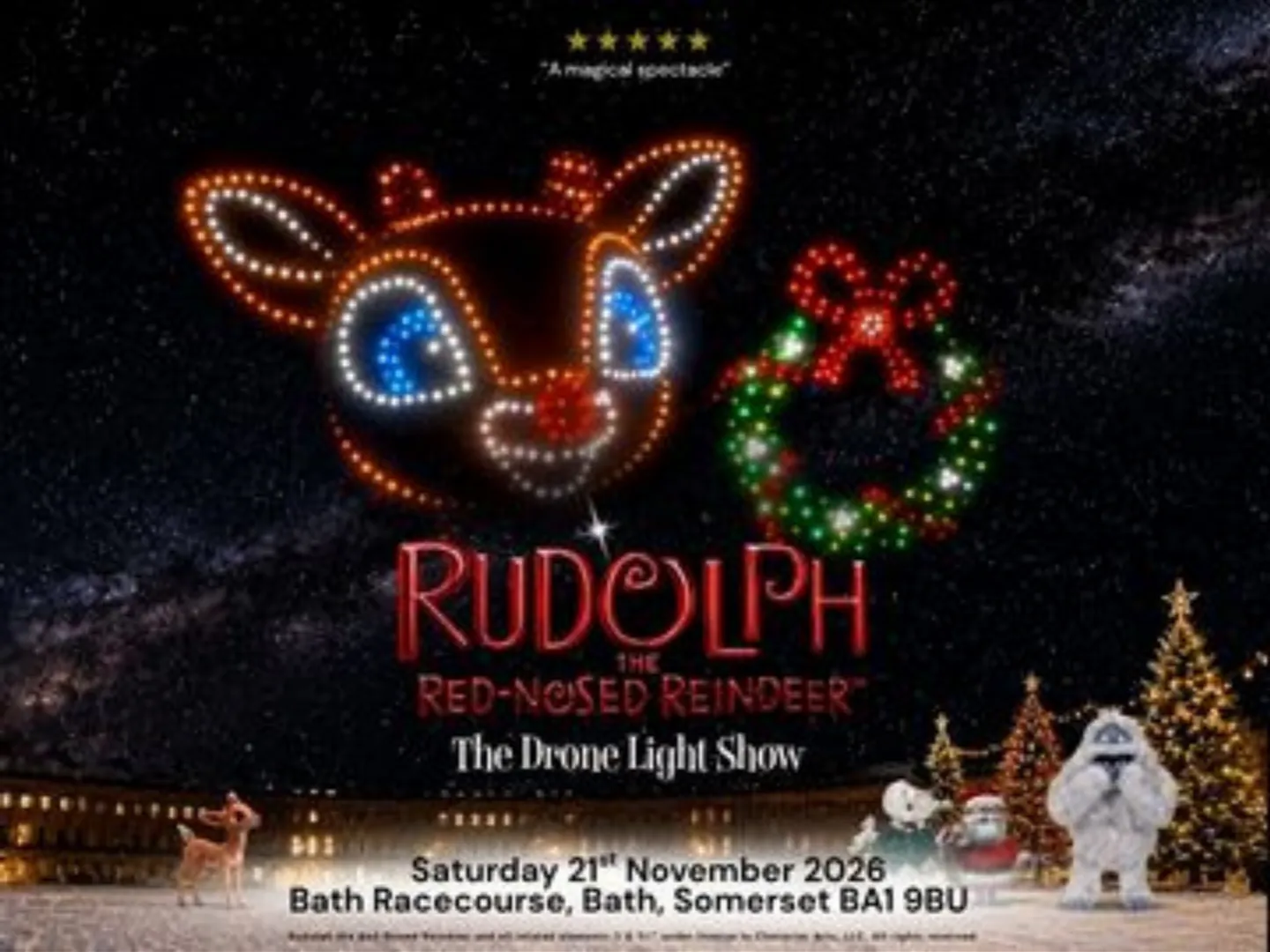 rudolph the red nosed reindeer drone light show bath racecourse 2026 artwork