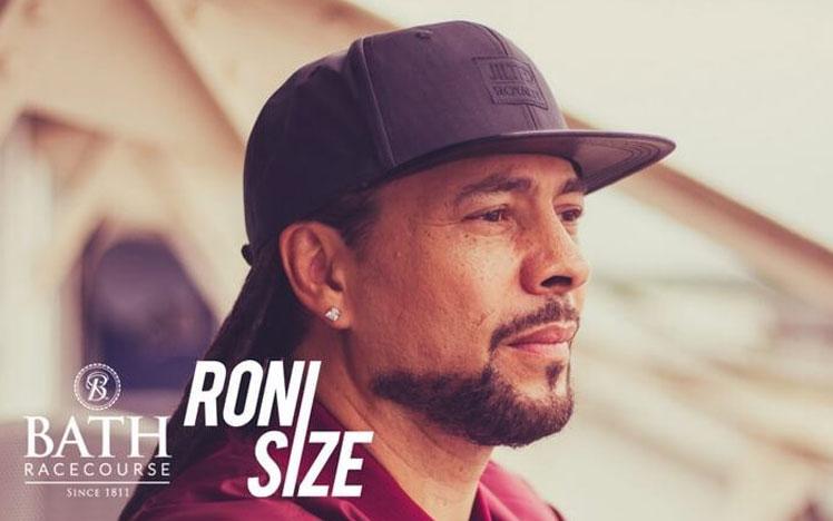 Promotional banner for Roni Size to perform at Bath Racecourse.